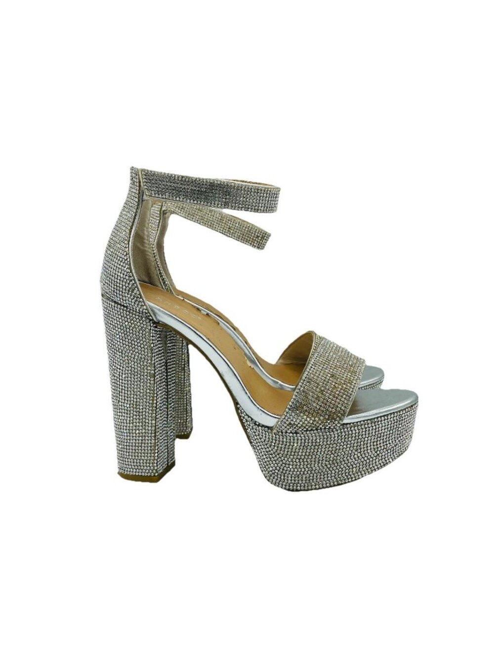 Bamboo Womens Shoes Size 7.5 silver Rhinestone Shiny Sparkly High Heels Platform